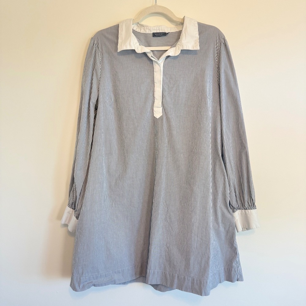 Vineyard Vines Women Navy White Striped Long Sleeve Tunic Dress Pockets XL